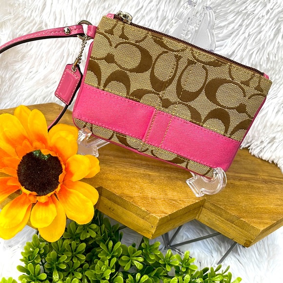 Coach Handbags - Coach Signature Brown Jacquard Wristlet